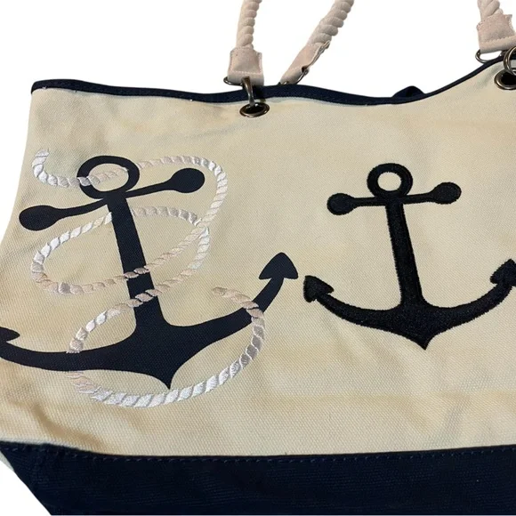 Thirty-One Anchor Canvas Tote - Navy and Cream - Picture 2 of 7